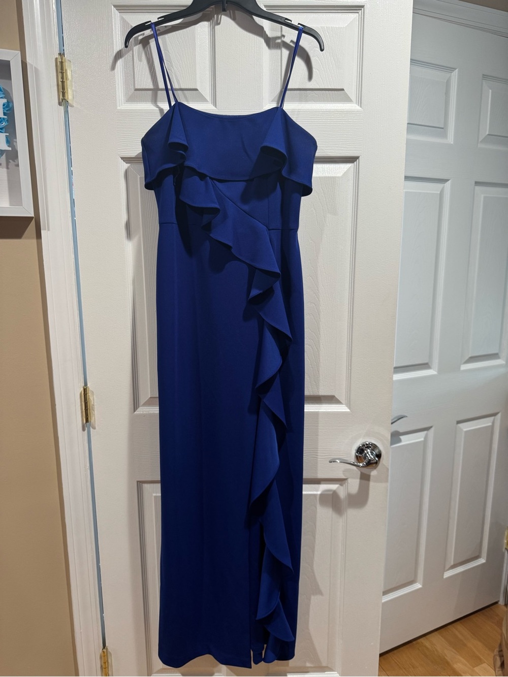 Adrianna Papell Royal Blue Ruffle-Front Maxi Dress